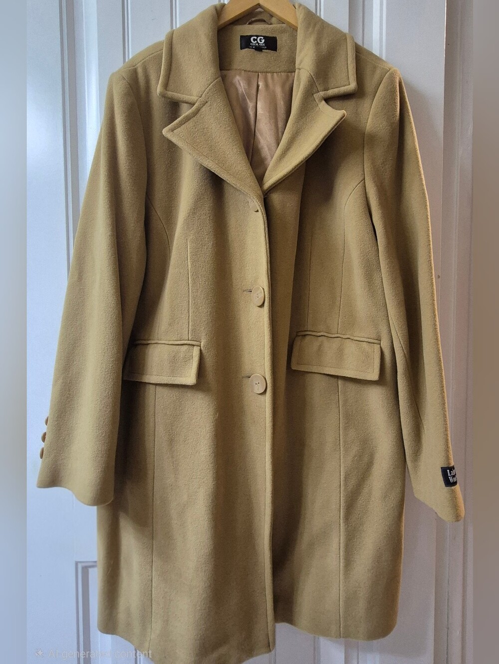 Womens Vintage Cecil Gee Wool Cashmere  Single-Breasted Camel Coat Size XL